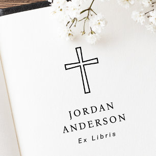Elegant kristen korsnamn ex libris bokmärke stämpel