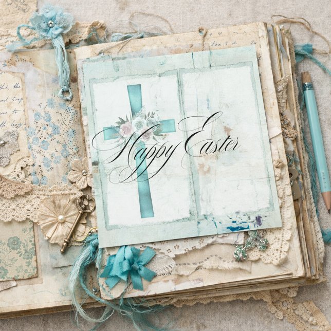 Elegant kristen påsk tealblå scrapbookpapper reklamblad (Skapare uppladdad)