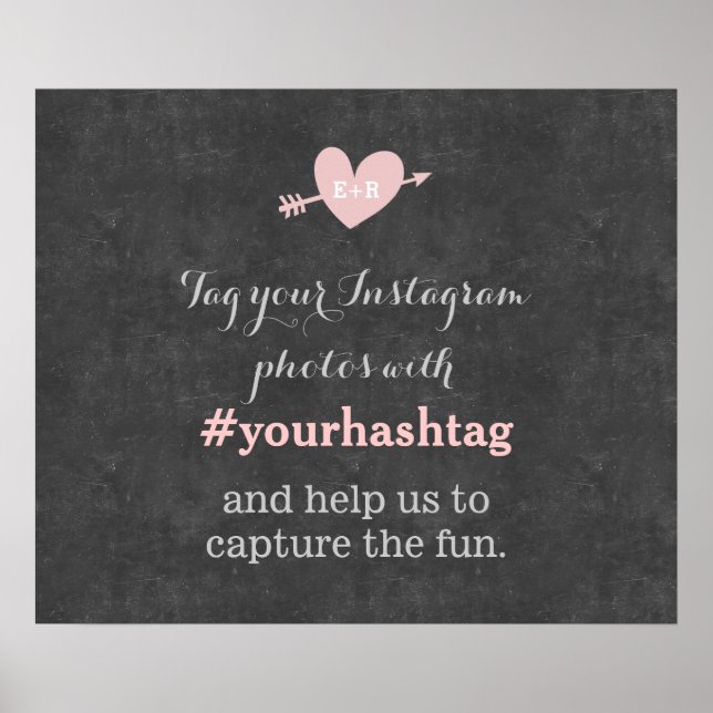 Elegant Kritskriftsbröllopsfotografier Hashtaggsky Poster (Framsidan)