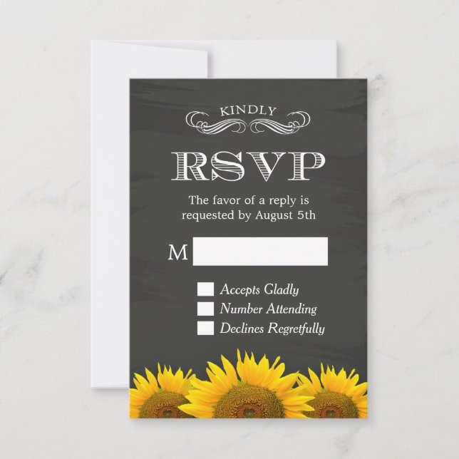 Elegant kritstav solrosor dekor RSVP svar (Framsida)
