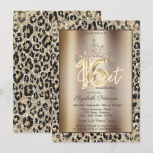 Elegant Kron Leopardtryck Sweet 16 Inbjudningar
