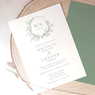 Elegant Krön Sagegrön Klassisk Formell Bröllop Inbjudningar