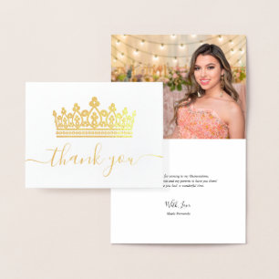 Elegant Krona Photo Quinceanera Tack Guld Folierat Kort