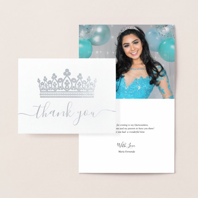 Elegant Krona Photo Quinceanera Tack Silver Folierat Kort (Display)