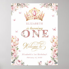 Elegant Krona Princess Girl 1:a födelsedag Välkomm Poster