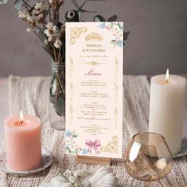 Elegant Kronan Rosa Båge Quinceanera Anpassad Meny Inbjudningar