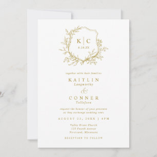 Elegant Kröningsguld Klassisk Formell Bröllopslogo Inbjudningar