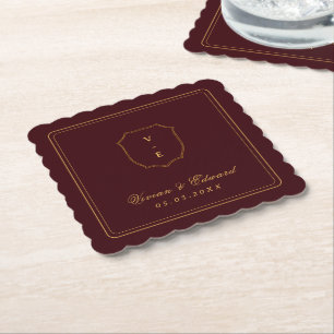 Elegant Kröningsmonogram Burgunderröd och Guld Brö Underlägg Papper