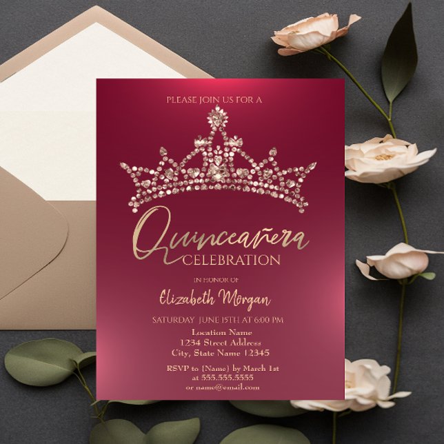 Elegant Kronografi Burgunder Quinceañera Inbjudningar (Skapare uppladdad)