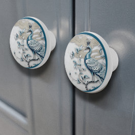 Elegant krönt påfågel keramisk knopp
