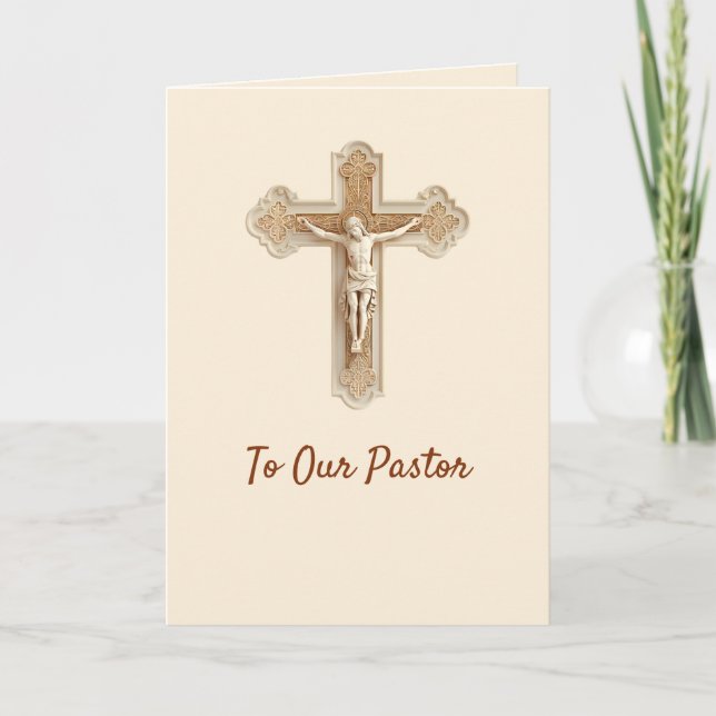 Elegant krucifix pastor förtjänstkort kort (Framsida)