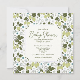 Elegant Krusbär och Blå Blommor Baby Shower Inbjudningar