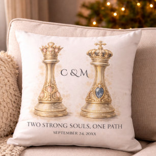 Elegant kung drottning par present Guld Schack Kudde