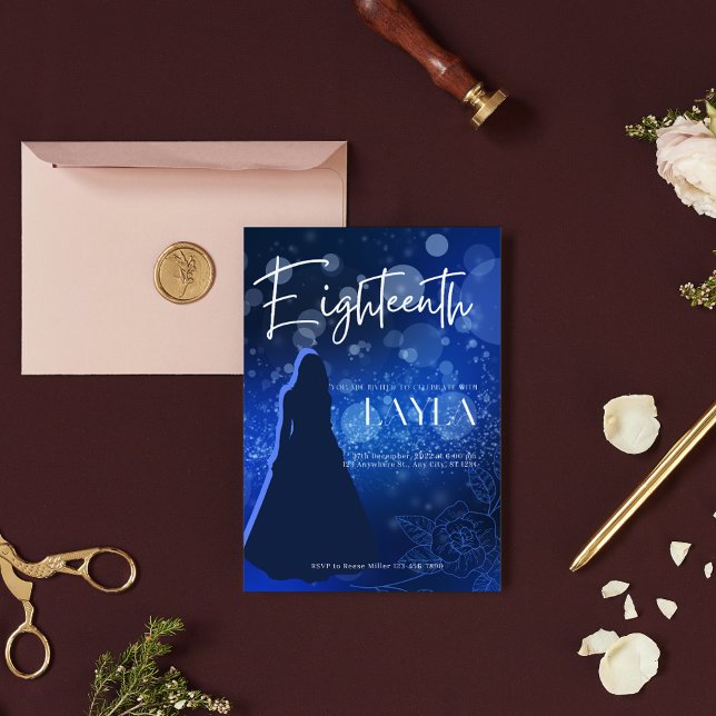 Elegant kunglig blå 18-års inbjudan (Skapare uppladdad)