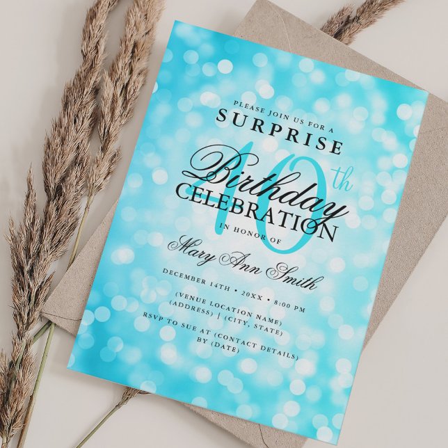 Elegant KURPRISE 40: e födelsedagens turkos Ljus Inbjudningar (Elegant SURPRISE 40th Birthday Turquoise Lights Invitation)
