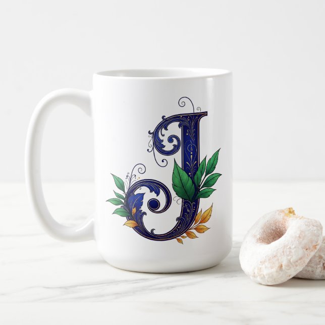 Elegant kursiv bokstav J Kaffemugg (Med munk)