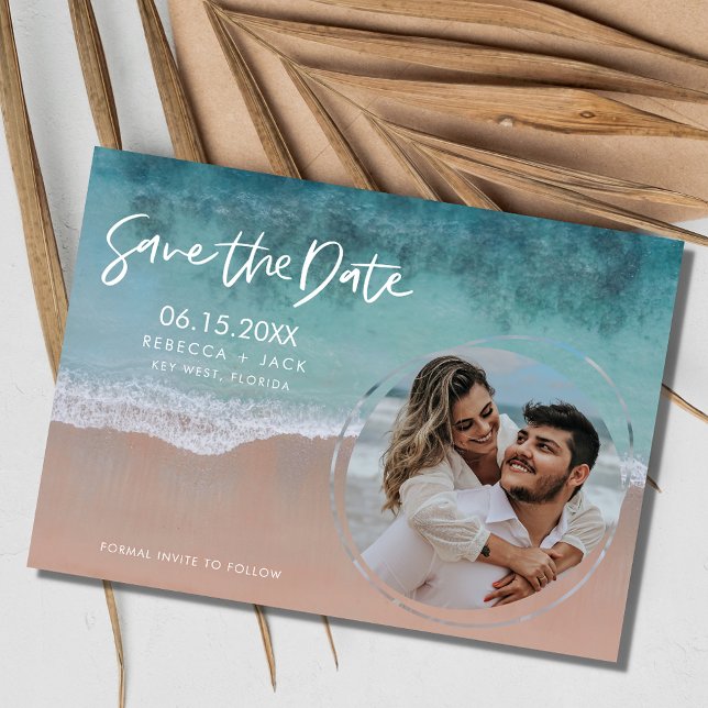 Elegant Kustbachsbröllop Spara datum Datumet (Elegant Coastal Beach Wedding Save the Date)