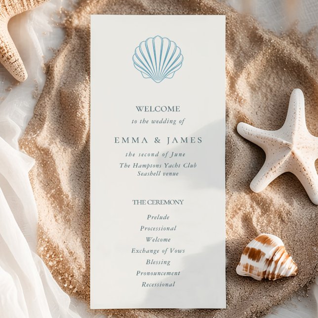 Elegant kustblå snigelskal bröllopsprogram (Elegant Coastal Blue Seashell Wedding Program)