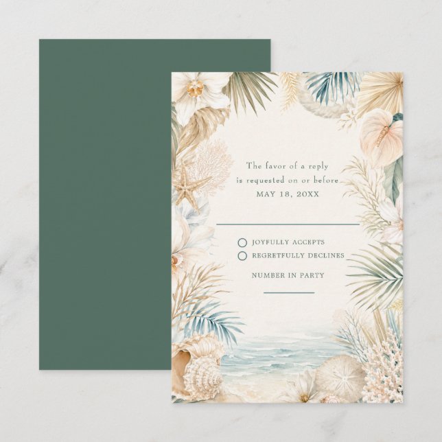 Elegant kustbröllop RSVP OSA Kort (Fram/baksida)