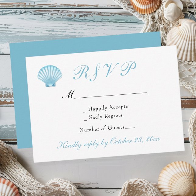 Elegant Kustnära Snäckor Nautical Beach Wedding OSA Kort (Skapare uppladdad)
