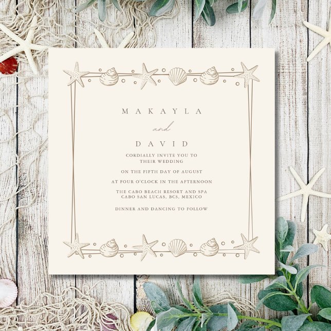 Elegant kustnära strand snigelskal bröllop  inbjudningar (Elegant Coastal Seaside Seashell Beach Wedding Invitation)