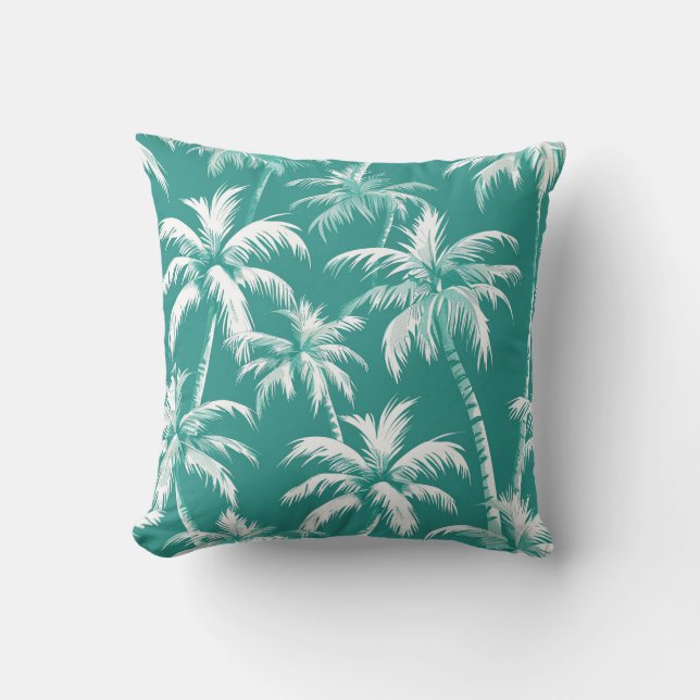 Elegant kustpalmmönster Teal Tropisk Design Kudde (Framsida)