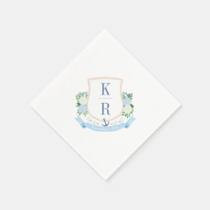 Elegant kustvattenfärgmonogram bröllopsfest pappersservett