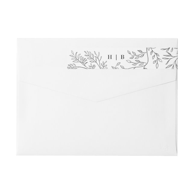 Elegant Kuvert Blommigt Monogram Sketched Adress Etikettband (Baksidan)