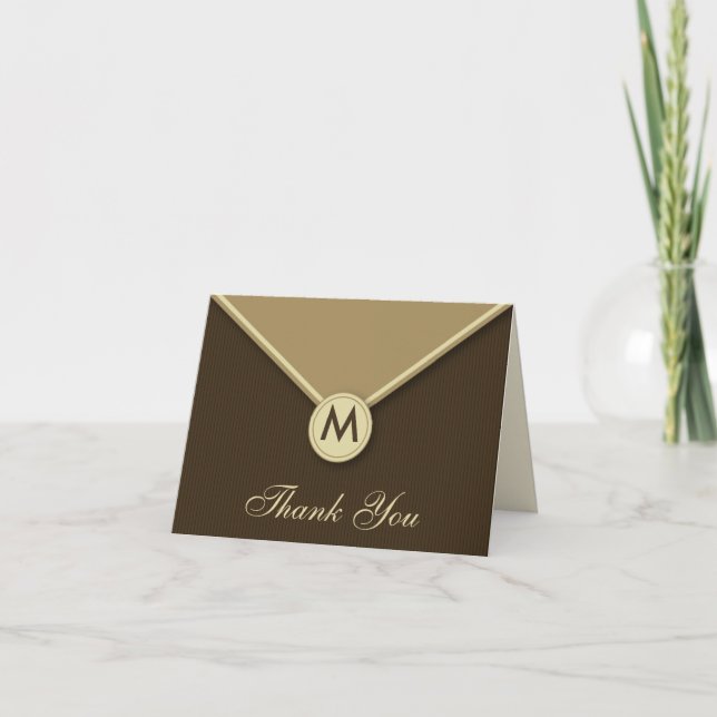 Elegant Kuvert Monogram Mocha - tackkort (Framsida)
