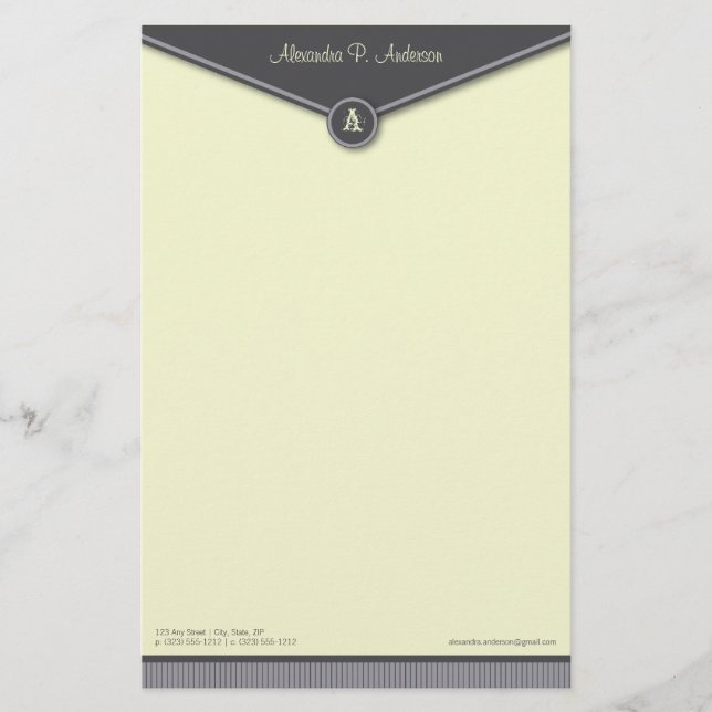 Elegant kuvert (skiffer), monogrammall brevpapper (Framsida)