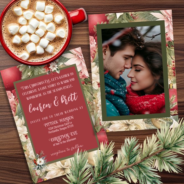 Elegant Kväll Romantic Photo Bröllop Inbjudningar (Elegant Christmas Eve wedding invitation with photo
)