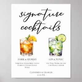 Elegant Kväve Namnteckning Cocktails Bröllop Menu Poster