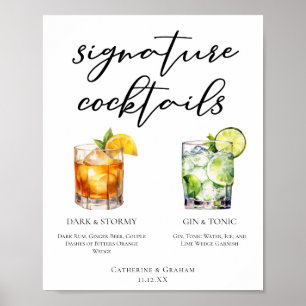 Elegant Kväve Namnteckning Cocktails Bröllop Menu Poster