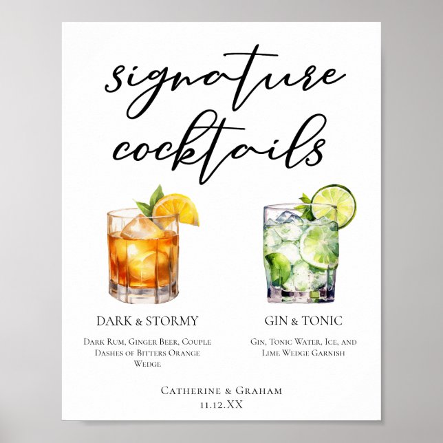 Elegant Kväve Namnteckning Cocktails Bröllop Menu Poster (Framsidan)