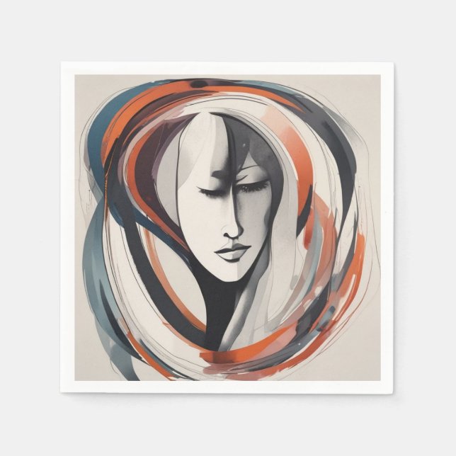 Elegant kvinna ansikte Brun Blå pappersservetter (Framsidan)