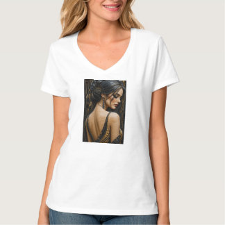 Elegant kvinna i 3D mikro mosaik – Lyxig svart T Shirt