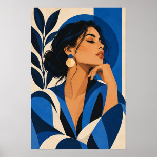 Elegant kvinna i blå modern porträttväggkonst poster