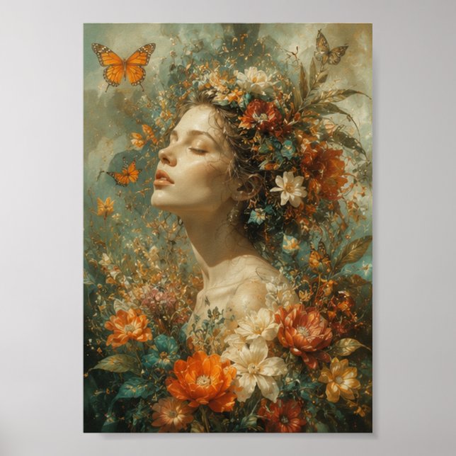 Elegant kvinna i botanisk modeporträtt poster (Framsidan)