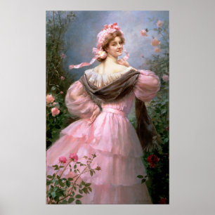 Elegant kvinna i en roträdgård poster