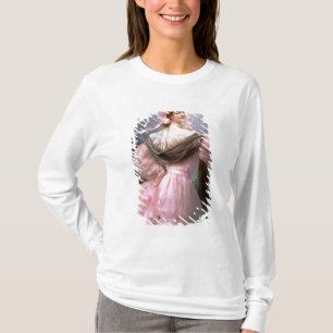 Elegant kvinna i en roträdgård t shirt
