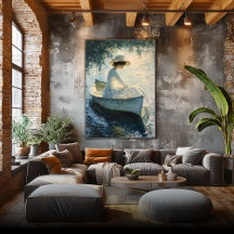 Elegant kvinna i roddbåt vid solnedgång – Impressi