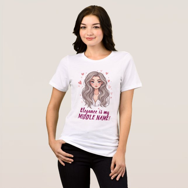 Elegant Kvinna med blomningsluft T Shirt (Framsida Full)