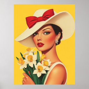 Elegant Kvinna med Daffodils Poster