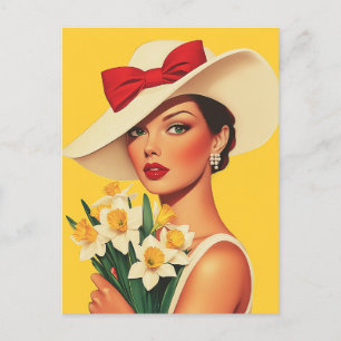 Elegant Kvinna med Daffodils Vykort