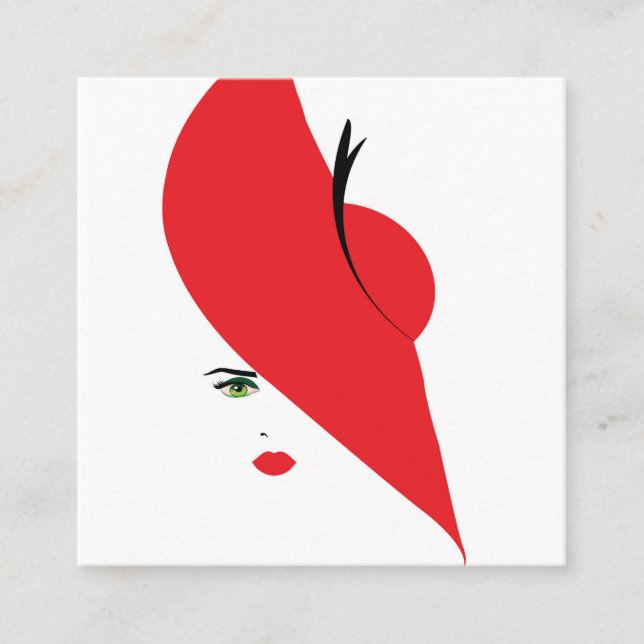 elegant kvinna med den röda hatten fyrkantigt visitkort (Framsida)