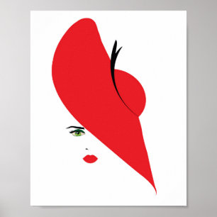 elegant kvinna med den röda hatten poster