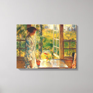 Elegant kvinna med guldfiskskål (Childe Hassam) Canvastryck