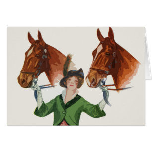 Elegant kvinna med hästar hälsningskort