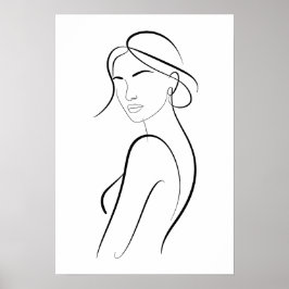 Elegant kvinna med hatt minimalistisk linje konst poster