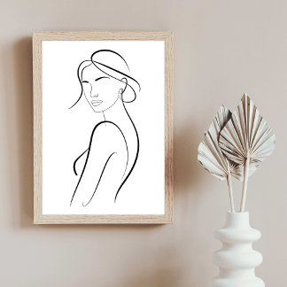 Elegant kvinna med hatt Minimalistisk linjekonst Poster